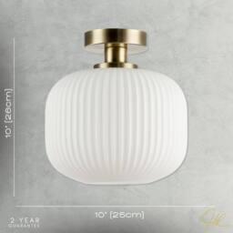 Happy Homewares Modern IP44 Bathroom Ceiling Light with Opal Ribbed Glass Shade in Metallic Gold - thumbnail 7