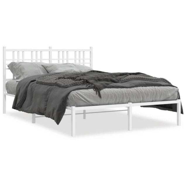 Berkfield Home Metal Bed Frame without Mattress with Headboard White 140x190cm - Size: 140x190 cm - image 1