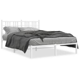 Berkfield Home Metal Bed Frame without Mattress with Headboard White 140x190cm - Size: 140x190 cm - thumbnail 1