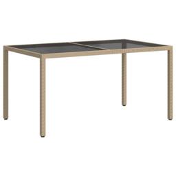 Berkfield Home Garden Table 150x90x75 cm Tempered Glass & Poly Rattan Beige - Size: 150 x 90 x 75 cm - thumbnail 5