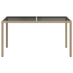 Berkfield Home Garden Table 150x90x75 cm Tempered Glass & Poly Rattan Beige - Size: 150 x 90 x 75 cm