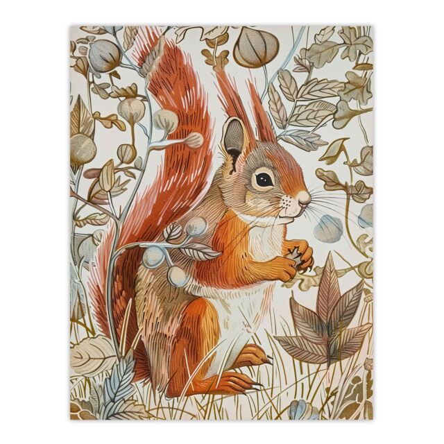 "Artery8 Red Squirrel Woodland Forest Floor Bright Wall Art Print in Brown - Size: W24"" x H32""" - image 1