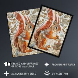 "Artery8 Red Squirrel Woodland Forest Floor Bright Wall Art Print in Brown - Size: W24"" x H32""" - thumbnail 2