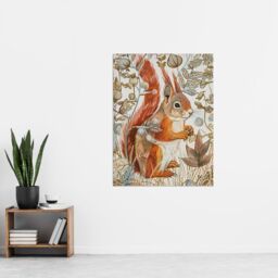 "Artery8 Red Squirrel Woodland Forest Floor Bright Wall Art Print in Brown - Size: W24"" x H32""" - thumbnail 4
