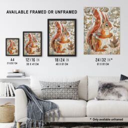 "Artery8 Red Squirrel Woodland Forest Floor Bright Wall Art Print in Brown - Size: W24"" x H32""" - thumbnail 3