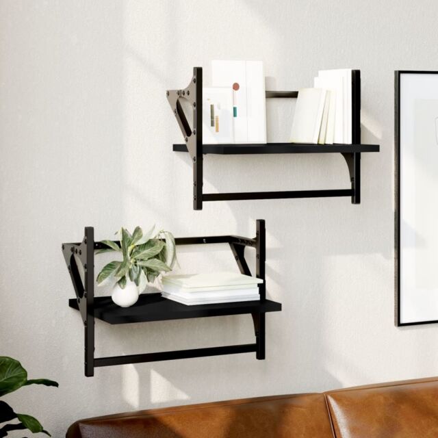 Berkfield Home Wall Shelves with Bars 2 pcs Black 40x25x30 cm - Size: 40 x 25 x 30 cm - image 1