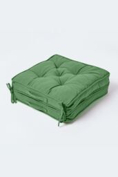 Homescapes Cotton Travel Support Booster Cushion in Dark Green - Size: 50 cm x 50 cm - thumbnail 2