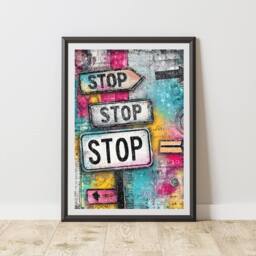 60 SECOND MAKEOVER Stop Signs Graffiti Print Urban Street Art Poster Junk Journal - Size: A4 - thumbnail 1