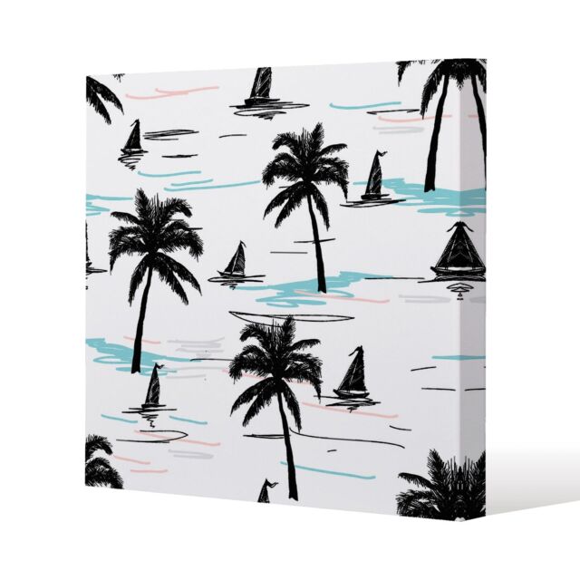 Benjamin Tate Design Palm Trees & Sailboats (Canvas Print) / 61 x 61 x 4cm in Natural - Size: 61 x 61 x 4 cm - image 1