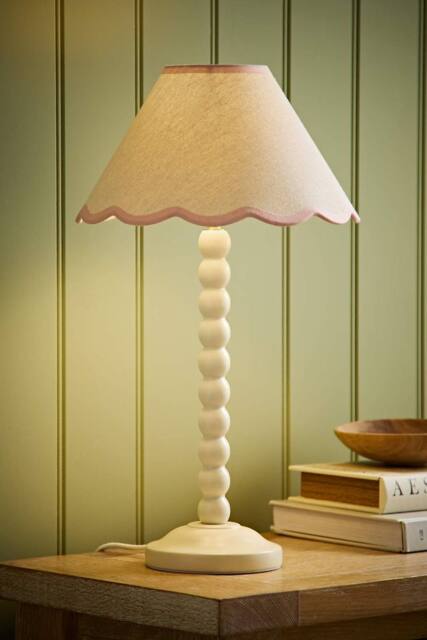 ValueLights Bobbin Colour Trim Linen Shade Cream Bobble Table Lamp in Baby Pink - image 1