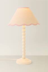 ValueLights Bobbin Colour Trim Linen Shade Cream Bobble Table Lamp in Baby Pink - thumbnail 3