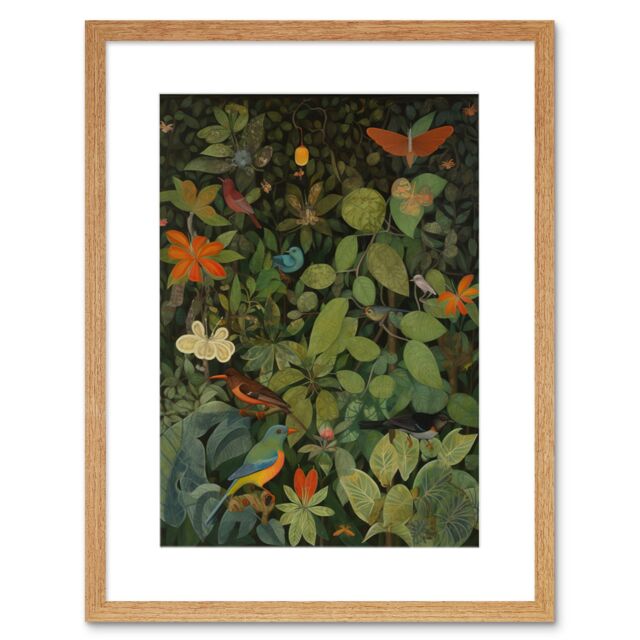 "Artery8 Wall Art Print Audubon Style Birds & Insects in Jungle Artwork Framed 9X7 Inch in Beige - Size: W7"" x H9""" - image 1