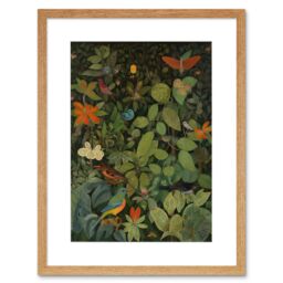 "Artery8 Wall Art Print Audubon Style Birds & Insects in Jungle Artwork Framed 9X7 Inch in Beige - Size: W7"" x H9""" - thumbnail 1