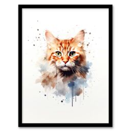 "Artery8 Wall Art Print Ginger Orange Cat Lovers Gift Watercolour Pet Portrait Painting Artwork Art Framed - Size: W12"" x H16""" - thumbnail 1