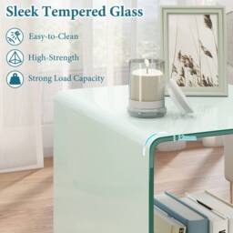 Gymax C-Shaped Tempered Glass Side Table With 2-tier Shelf 4 Lockable Wheels in White - thumbnail 8