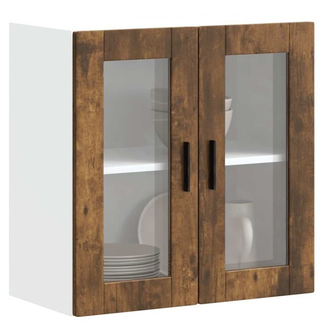 Berkfield Home Kitchen Wall Cabinet with Glass Door Porto Smoked Oak in Brown - image 1