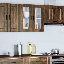 Berkfield Home Kitchen Wall Cabinet with Glass Door Porto Smoked Oak in Brown - thumbnail 3