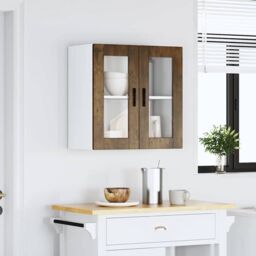 Berkfield Home Kitchen Wall Cabinet with Glass Door Porto Smoked Oak in Brown - thumbnail 4