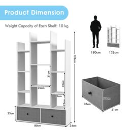 Costway 12 Tier Bookshelf Open Storage Wood Bookcase Organizer Display Shelf in White - thumbnail 5