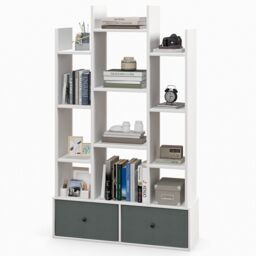 Costway 12 Tier Bookshelf Open Storage Wood Bookcase Organizer Display Shelf in White - thumbnail 1