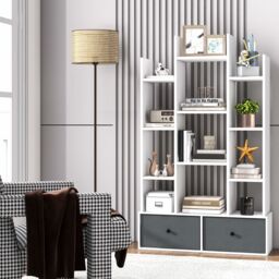 Costway 12 Tier Bookshelf Open Storage Wood Bookcase Organizer Display Shelf in White - thumbnail 6