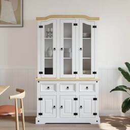 Berkfield Home Highboard Corona White 112x43x196 cm Solid Wood Mexican Pine - Size: 112 x 43 x 196 cm - thumbnail 1