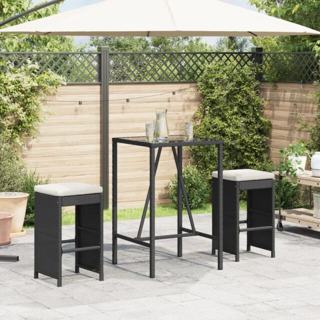 Berkfield Home Garden Bar Stools with Cushions 2 pcs Black Poly Rattan - image 1