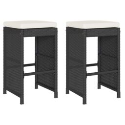 Berkfield Home Garden Bar Stools with Cushions 2 pcs Black Poly Rattan - thumbnail 2