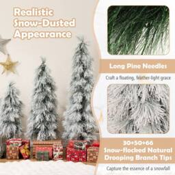 Gymax 3ft 4ft 5ft Pre-lit Christmas Tree Set 3 PCS Snow Flocked Xmas Tree in Green - thumbnail 9