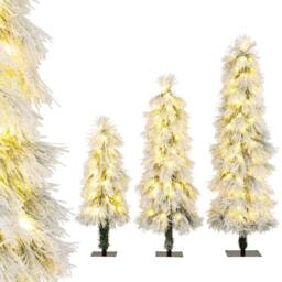 Gymax 3ft 4ft 5ft Pre-lit Christmas Tree Set 3 PCS Snow Flocked Xmas Tree in Green - thumbnail 2