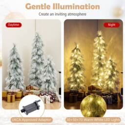 Gymax 3ft 4ft 5ft Pre-lit Christmas Tree Set 3 PCS Snow Flocked Xmas Tree in Green - thumbnail 7