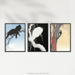 Artery8 Set of 3 Ohara Koson Birds Japanese Nature Beige Blue Art Prints - Size: A3 - thumbnail 5