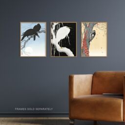 Artery8 Set of 3 Ohara Koson Birds Japanese Nature Beige Blue Art Prints - Size: A3 - thumbnail 2