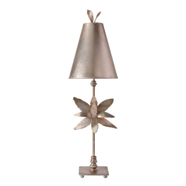 Loops Table Lamp Silver Shade Flower Leaf Design Silver Leaf Finish LED E27 60W in Metallics
