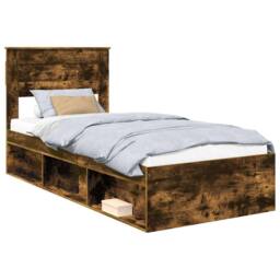 Berkfield Home Bed Frame with Storage Smoked Oak 100 x 200 cm Solid Pine Wood in Brown - thumbnail 2