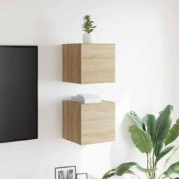 Berkfield Home Wall Mounted TV Cabinets 2 pcs Sonoma Oak 30.5x30x30 cm in Light Oak - thumbnail 1