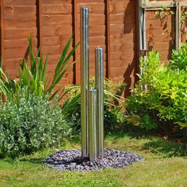 Primrose Extra Large Water Feature Three Tier Tubes with Lights Outdoor 167cm in Metallic Silver - image 1