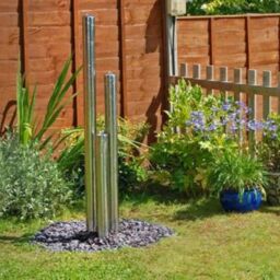 Primrose Extra Large Water Feature Three Tier Tubes with Lights Outdoor 167cm in Metallic Silver - thumbnail 2