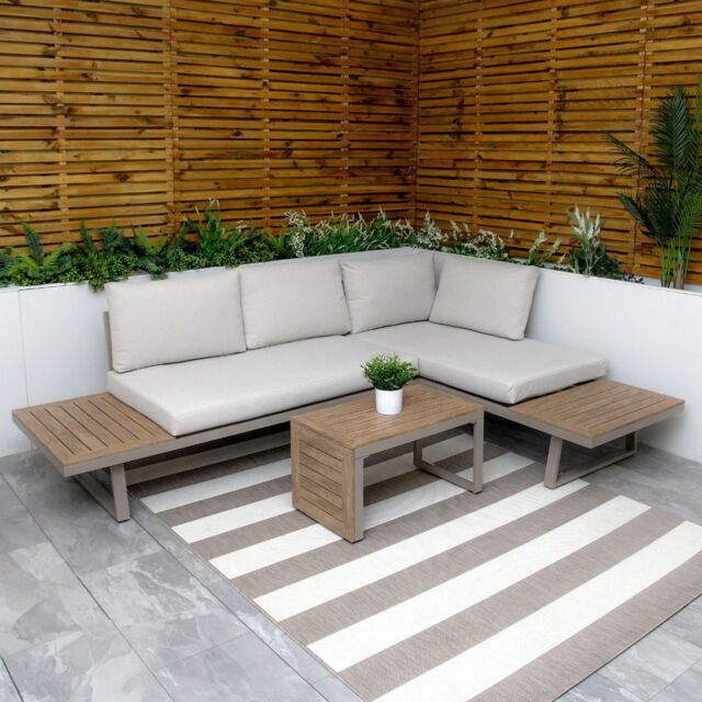 Modish Furnishing Beige Aluminium 4 Seater Modular Corner Sofa Chaise Garden Set - image 1