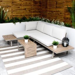 Modish Furnishing Beige Aluminium 4 Seater Modular Corner Sofa Chaise Garden Set - thumbnail 2