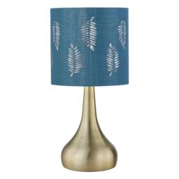 First Choice Lighting Set of 2 Romana - Antique Brass Touch Table Lamps Teal Fern Shade in Bronze - thumbnail 2