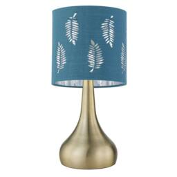 First Choice Lighting Set of 2 Romana - Antique Brass Touch Table Lamps Teal Fern Shade in Bronze - thumbnail 3