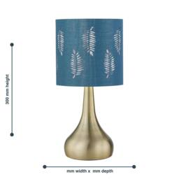 First Choice Lighting Set of 2 Romana - Antique Brass Touch Table Lamps Teal Fern Shade in Bronze - thumbnail 6