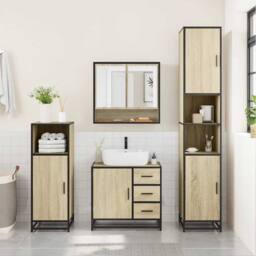 Berkfield Home Durable 4¬†Piece Bathroom Furniture Set¬†Sonoma Oak Engineered Wood in Tan - thumbnail 4