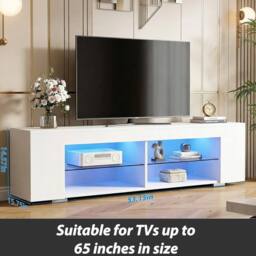 EONLION High Gloss TV Stand Storage Cabinet Cupboard in White - Size: 100 cm - thumbnail 3