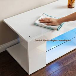 EONLION High Gloss TV Stand Storage Cabinet Cupboard in White - Size: 100 cm - thumbnail 5