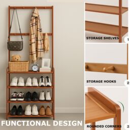 Rafaelo Mobilia Wooden Hall Tree Clothes Rack With Shoe Storage in Brown - thumbnail 7