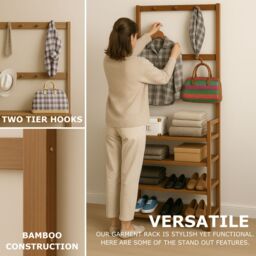 Rafaelo Mobilia Wooden Hall Tree Clothes Rack With Shoe Storage in Brown - thumbnail 5
