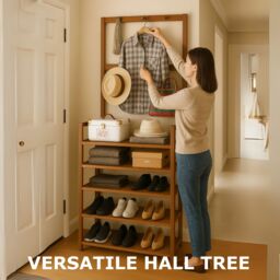 Rafaelo Mobilia Wooden Hall Tree Clothes Rack With Shoe Storage in Brown - thumbnail 4