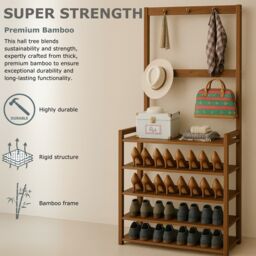 Rafaelo Mobilia Wooden Hall Tree Clothes Rack With Shoe Storage in Brown - thumbnail 8